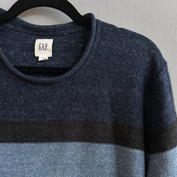 GAP | Color Block Cotton Sweater | Blue Striped Crewneck Pullover - Picture 4 of 9